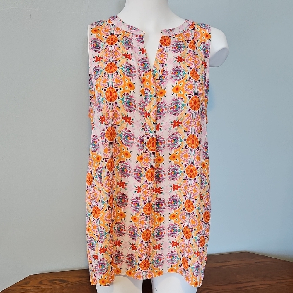 Adrienne Vittadini Floral Sleeveless Blouse in Orange and Purple